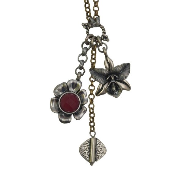 Lucky Brand Necklace Flower Pendents Mixed Metals Semi Precious Stone Beads - Picture 2 of 6